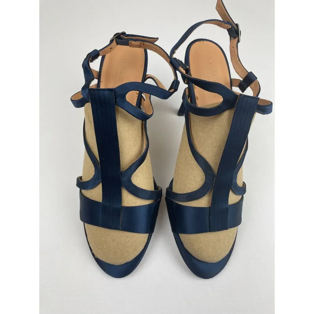 ~ NEW* 10 Halston Heritage Bette Strappy Stiletto Heels Blue Navy Satin Pumps* - Picture 15 of 16